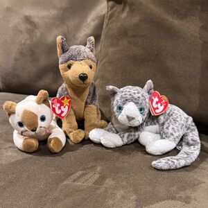 Ty Beanie Baby Trio - Snip, Sarge, and Purr